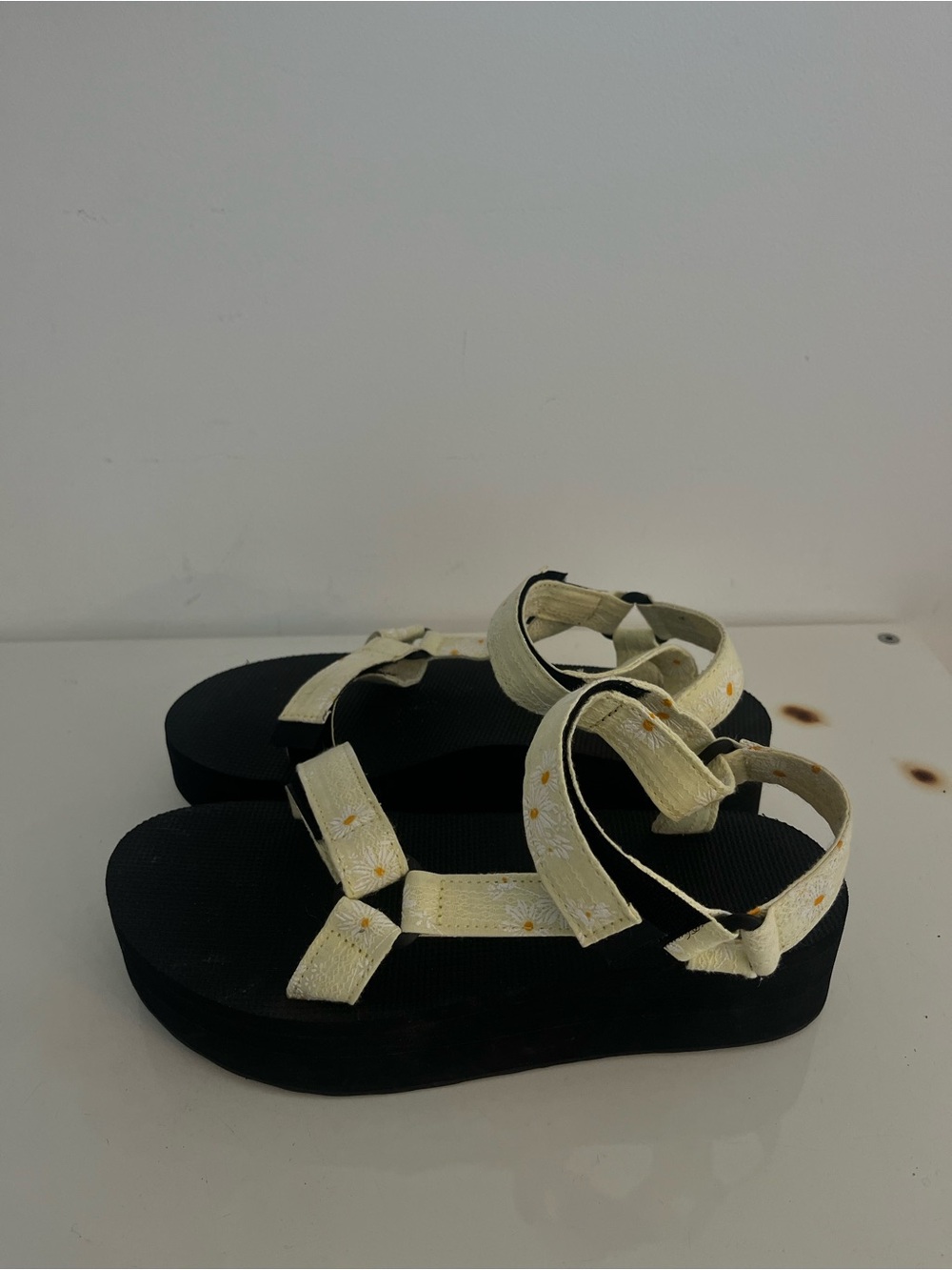 TEVA Platform Sandals with Yellow Floral Straps